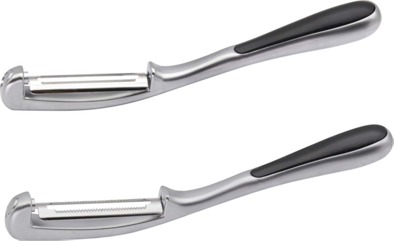 2 Pack Fruit Peeler P Shape Swivel Stainless Steel Blades Peelers,Potatoes Apples Carrot Cucumbers Fruit&Veggies in Kitchen,Easy to Peel and Clean,P Shape Peeler Safe(P- Serrated/Flat blade)